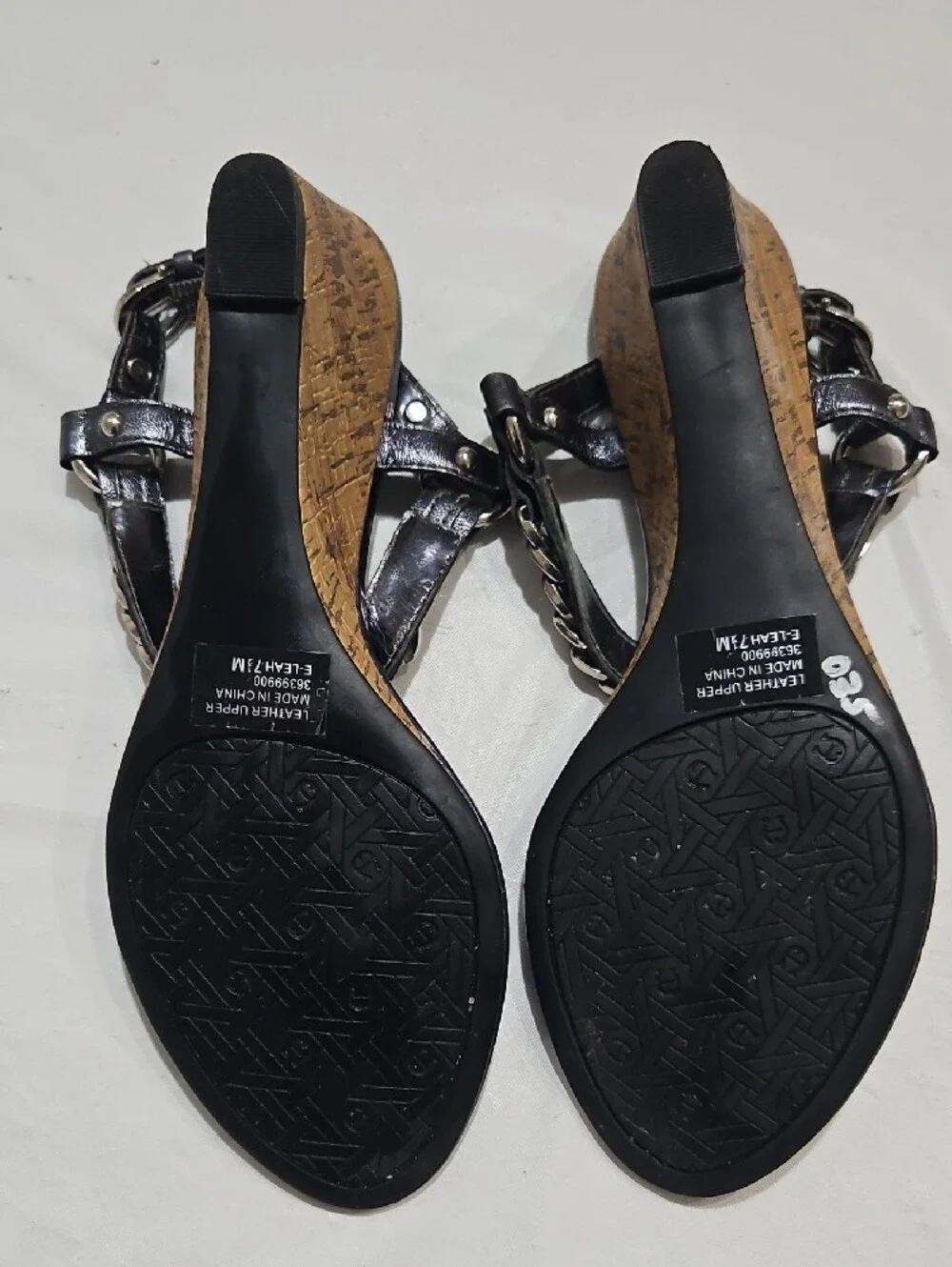 Etienne Aigner Black Wedge Sandals with Chain Trim